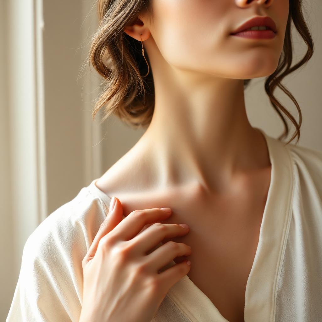 Hand resting on the heart in a quiet breath