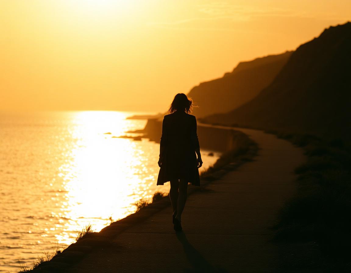 Sunrise walk along a quiet coast